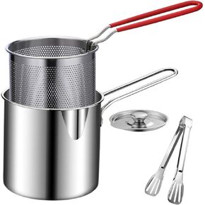 SOONHUA Stainless Steel Deep Fryer Pot with Oil Filter Pot, Cooking Fry Pan with Strainer Basket and Heat-Resistant Handle for Frying Fish Shrimp Chicken and Fries