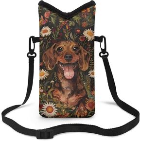 Suobstales Dachshund Butterfly Flower Print Neoprene Cell Phone Pouch, Lightweight & Protective Phone Sleeves Phone Carrier Bag, Carrying Phone Pouch for Women Men