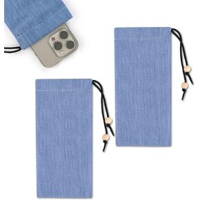 2pcs EMF Blocking Phone Sleeves, EMF Protection Phone Pouch EMF Shield Bag Anti Radiation Signal Blocking Case Security Pouch for Cell Phone, Drawstring Closure, 4x8 inch Blue