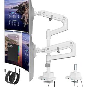 monTEK 17-57 Inch Dual Ultrawide Monitor Arm for Up to 59.4lbs Screen, Aluminum Heavy-Duty Gas Spring Vertical Stackable Curved Adjustable Monitor Stand,75/100mm Vesa Mount, White