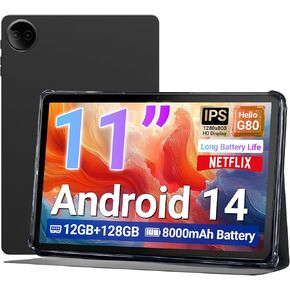 DigiLand Tab R11–11" Tablet,Android 14 OS,MediaTek Helio G80 Octa-Core,12GB RAM + 128GB Storage,HD IPS Touchscreen,13MP+8MP,Wi-Fi 6,Long Battery Life,Widevine L1,Stand Case,Google Tablets 2025,Gray