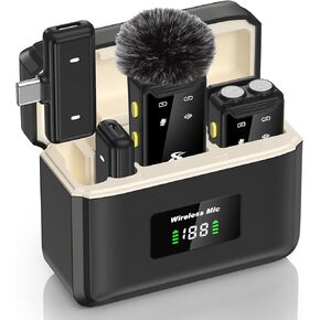 PQRQP Wireless Microphone for iPhone, iPad and Android(Lightning/USB C), Dual Microphones 20 H Battery Life, Mini Microphone, Cordless Double Mics for Video Recording, YouTube, TikTok, 164FT