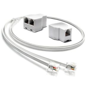 2FT RJ11 Telephone Cord and 2-Way Phone Line Splitter (2 Pack Bundle, White)