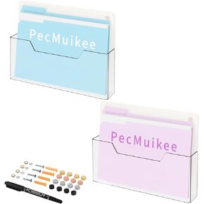 PecMuikee Wall File Organizer, Horizontal Acrylic Mail Magazine Holder Wall Mount, 4 Colors of Screw Caps Included Hanging File Organizer for School, Office, Hospital, 2 Pcs
