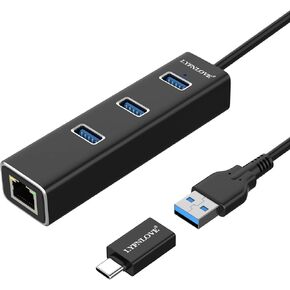 USB Hub 3.0 with Ethernet, Multi USB Port USB Hub Splitter for Laptop, Multiple USB Port Extender Hub for Laptop, Aluminum USB to Ethernet Adapter USB Expander Hub for MacBook Pro/Air, iMac