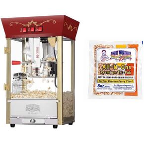 Matinee Countertop Popcorn Machine – 3 Gallon Popcorn Popper, 8oz Kettle, Warmer, and 24 All-In-One Popcorn Packs by Great Northern Popcorn (Red)