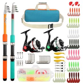 2PCS Fishing Rod Reel Combo 5.9FT Telescopic Fishing Pole Spinning Reel with Baits Hooks Storage Bag Compact Collapsible Fishing Pole Starter Kit for Kids Youth Adults Travel Fishing Gear