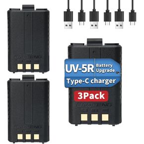 Baofeng UV-5R Battery BL-5 1800mAh Rechargeable Battery Support Type-C USB Direct Charge for Walkie Talkie BaoFeng UV 5R,BF-F8HP,UV-5X3,GT-5R,UV-5RE,M-5R Two Way Radio (3 Pack)