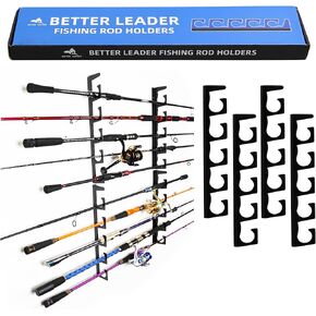 Horizontal Fishing Rod Holders for Garage, Durable Metal Fishing Pole Holders for Garage, Wall Ceiling Mounted Fishing Rod Rack, Premium Garage Organization for 10 Rods or Combos