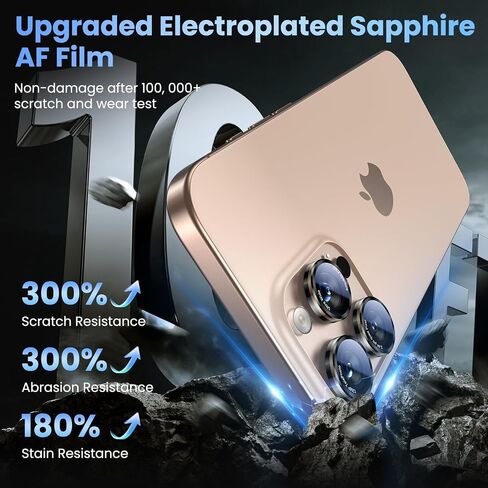 Uyiton for iPhone 16 Pro Max/16 Pro/15 Pro Max/15 Pro/14 Pro Max/14 Pro Camera Lens Protector -[2025 Inspired Design] Military-Grade Tempered Glass & Metal Camera Cover, Outdoor/Travel/Daily Use, Gold in Kuwait