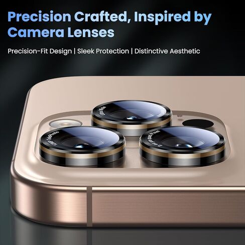 Uyiton for iPhone 16 Pro Max/16 Pro/15 Pro Max/15 Pro/14 Pro Max/14 Pro Camera Lens Protector -[2025 Inspired Design] Military-Grade Tempered Glass & Metal Camera Cover, Outdoor/Travel/Daily Use, Gold in Kuwait