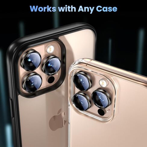 Uyiton for iPhone 16 Pro Max/16 Pro/15 Pro Max/15 Pro/14 Pro Max/14 Pro Camera Lens Protector -[2025 Inspired Design] Military-Grade Tempered Glass & Metal Camera Cover, Outdoor/Travel/Daily Use, Gold in Kuwait