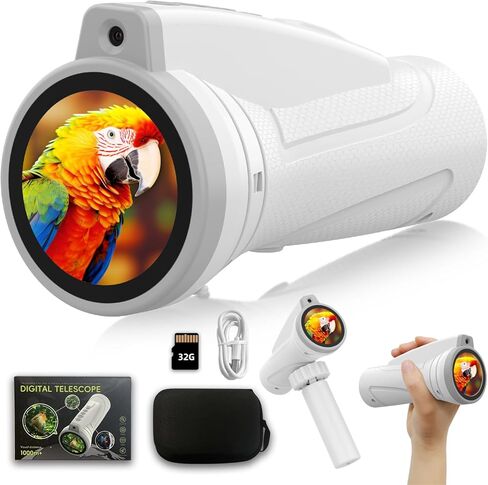 Kids Monocular for Bird Watching & Astronomy - Digital Telescope with Self-Timer, STEM Toy for Ages 3-10, Boys Girls Camping Outdoor Exploration (White) in Saudi Arabia
