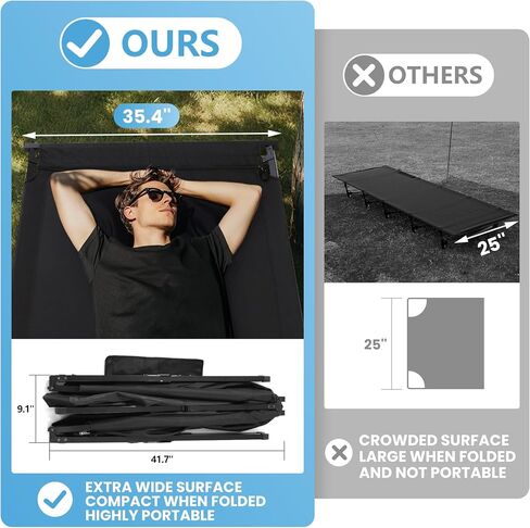 Extra Wide Camping Cot for Adults Oversized Sleeping Cots XXL Folding Bed with Carry Bag Portable Cot for Outdoor,Support to 550 lbs,Black in Saudi Arabia