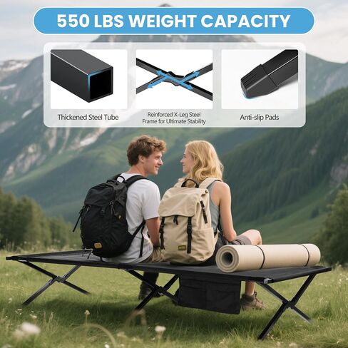 Extra Wide Camping Cot for Adults Oversized Sleeping Cots XXL Folding Bed with Carry Bag Portable Cot for Outdoor,Support to 550 lbs,Black in Saudi Arabia