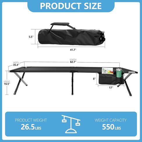 Extra Wide Camping Cot for Adults Oversized Sleeping Cots XXL Folding Bed with Carry Bag Portable Cot for Outdoor,Support to 550 lbs,Black in Saudi Arabia