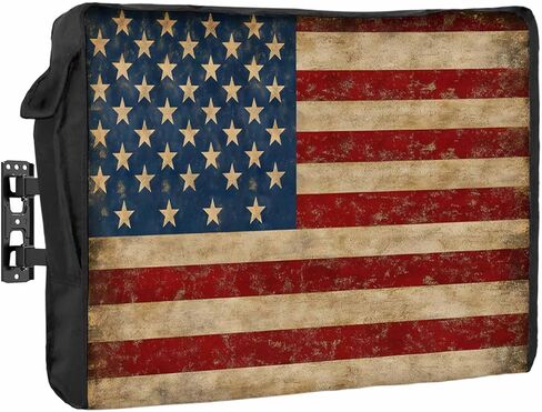 غطاء تلفزيون خارجي مقاس 50 بوصة مقاوم للماء ومقاوم للطقس من الخشب الريفي بعلم الولايات المتحدة، غلاف تلفزيون خارجي، واقي شاشة تلفزيون لمصابيح LED الخارجية، وشاشات LCD، وتلفزيونات OLED ذات الشاشات المسطحة، أسود وأبيض وأحمر أمريكي in Kuwait