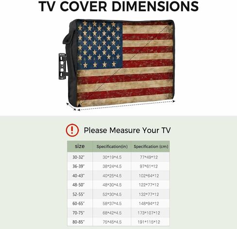 غطاء تلفزيون خارجي مقاس 50 بوصة مقاوم للماء ومقاوم للطقس من الخشب الريفي بعلم الولايات المتحدة، غلاف تلفزيون خارجي، واقي شاشة تلفزيون لمصابيح LED الخارجية، وشاشات LCD، وتلفزيونات OLED ذات الشاشات المسطحة، أسود وأبيض وأحمر أمريكي in Kuwait
