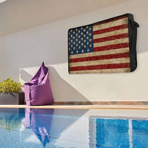 غطاء تلفزيون خارجي مقاس 50 بوصة مقاوم للماء ومقاوم للطقس من الخشب الريفي بعلم الولايات المتحدة، غلاف تلفزيون خارجي، واقي شاشة تلفزيون لمصابيح LED الخارجية، وشاشات LCD، وتلفزيونات OLED ذات الشاشات المسطحة، أسود وأبيض وأحمر أمريكي in Kuwait