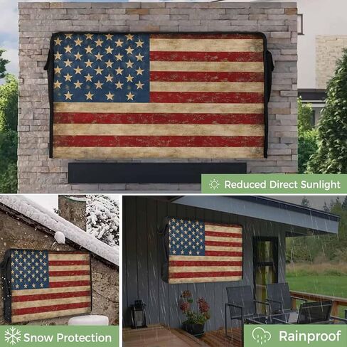 غطاء تلفزيون خارجي مقاس 50 بوصة مقاوم للماء ومقاوم للطقس من الخشب الريفي بعلم الولايات المتحدة، غلاف تلفزيون خارجي، واقي شاشة تلفزيون لمصابيح LED الخارجية، وشاشات LCD، وتلفزيونات OLED ذات الشاشات المسطحة، أسود وأبيض وأحمر أمريكي in Kuwait
