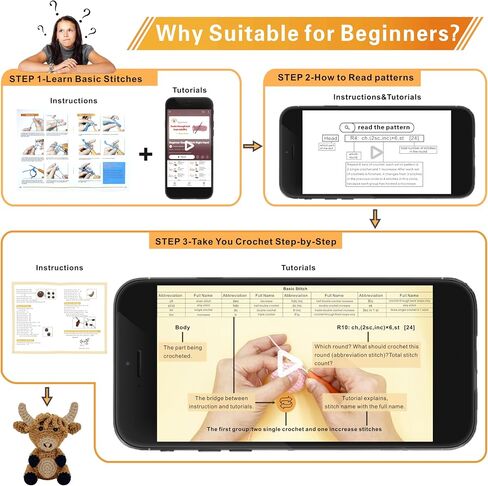 Crochet Kit for Beginners Adults.Animal Yarn Knitting Set for Kids.Learn to Crocheting Stuffed Amigurumi.Easy Starter Diy Accessories Supplies.Gifts for Girl,Boy,Parents.Beginning Step-by-Step Video in Saudi Arabia