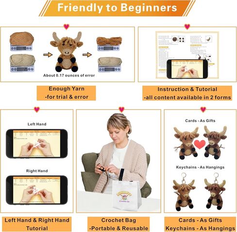 Crochet Kit for Beginners Adults.Animal Yarn Knitting Set for Kids.Learn to Crocheting Stuffed Amigurumi.Easy Starter Diy Accessories Supplies.Gifts for Girl,Boy,Parents.Beginning Step-by-Step Video in Saudi Arabia