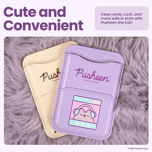 iFace Pusheen the Cat MagSynq Card Wallet Compatible with MagSafe [Slim Wallet, 2 Card Storage Case, Vegan Leather, Built-in Fraud Prevention Magnet, Mini Extra Pocket] – Gamer Girl (Purple) in Saudi Arabia