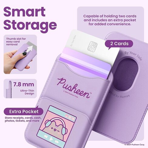iFace Pusheen the Cat MagSynq Card Wallet Compatible with MagSafe [Slim Wallet, 2 Card Storage Case, Vegan Leather, Built-in Fraud Prevention Magnet, Mini Extra Pocket] – Gamer Girl (Purple) in Saudi Arabia