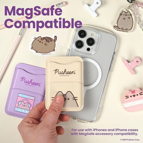 iFace Pusheen the Cat MagSynq Card Wallet Compatible with MagSafe [Slim Wallet, 2 Card Storage Case, Vegan Leather, Built-in Fraud Prevention Magnet, Mini Extra Pocket] – Gamer Girl (Purple) in Saudi Arabia