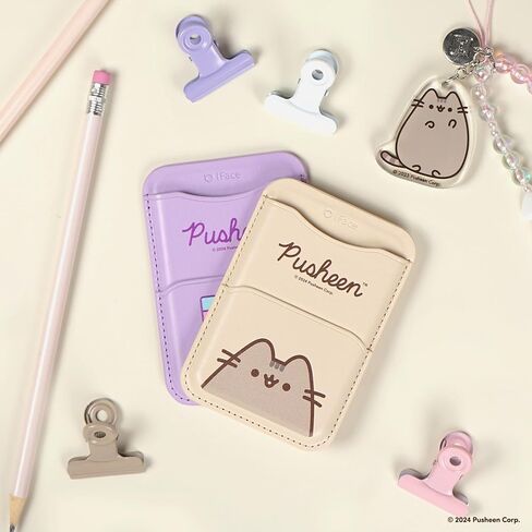 iFace Pusheen the Cat MagSynq Card Wallet Compatible with MagSafe [Slim Wallet, 2 Card Storage Case, Vegan Leather, Built-in Fraud Prevention Magnet, Mini Extra Pocket] – Gamer Girl (Purple) in Saudi Arabia