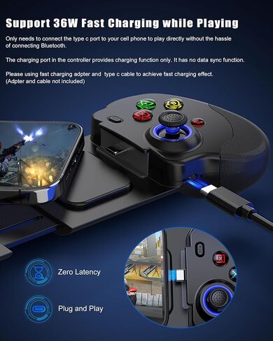 Crotrain Type-C Mobile Gaming Controller for Android & iPhone 16/iPhone 15 Series (USB C) Plug and Play Gamepad with Hall Effect Joysticks/Hall Trigger, for Xbox Cloud Gaming/PS Remote Play/PUBG/CODM in Kuwait