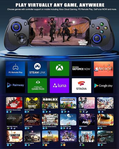 Crotrain Type-C Mobile Gaming Controller for Android & iPhone 16/iPhone 15 Series (USB C) Plug and Play Gamepad with Hall Effect Joysticks/Hall Trigger, for Xbox Cloud Gaming/PS Remote Play/PUBG/CODM in Kuwait