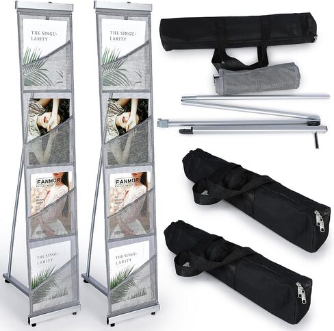 Outus 1 Pcs Literature Stand Magazine Display Rack with 4 Pocket, Portable Roll up Mesh Foldable Trade Show Display with Carrying Bag, Lightweight Magazine Rack Floor Standing for Exhibition Office in Saudi Arabia