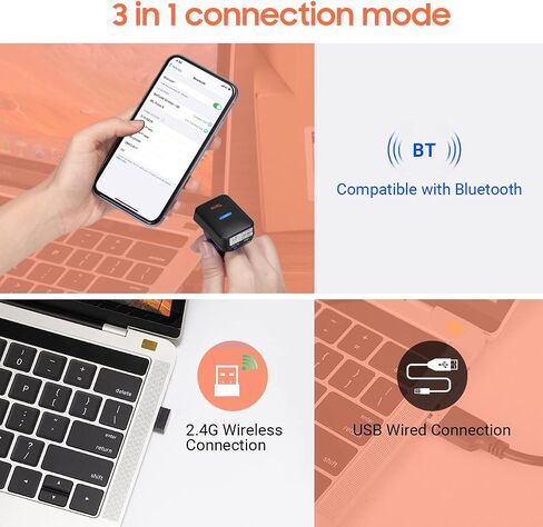 Tera Pro Barcode Scanner Wireless DPM: 2025 Fully Innovated 1-Megapixel High-Precision 1D 2D QR Battery Level Indicator 3 in 1 Works with Bluetooth 2.4G USB C Industrial 2200mAh with Stand 8100DPM in Saudi Arabia