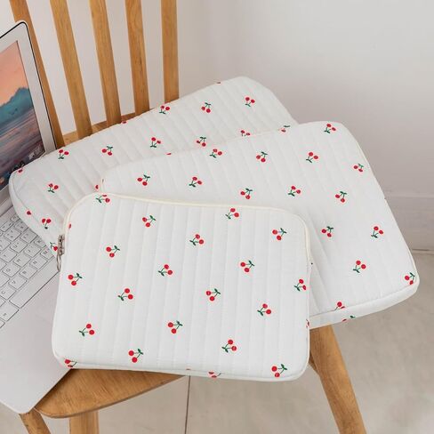 Cute Cherry Floral Laptop Sleeve Y2K Preppy Carrying Laptop Bag Cover Girly Coquette Puffy Quilted Tablet Liner Pouch (Cherry,15 inch) in Saudi Arabia