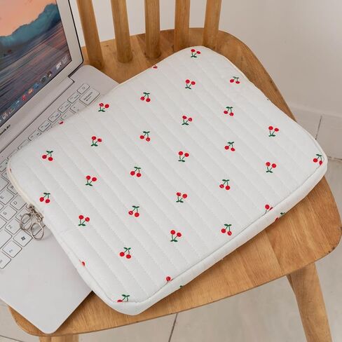Cute Cherry Floral Laptop Sleeve Y2K Preppy Carrying Laptop Bag Cover Girly Coquette Puffy Quilted Tablet Liner Pouch (Cherry,15 inch) in Saudi Arabia