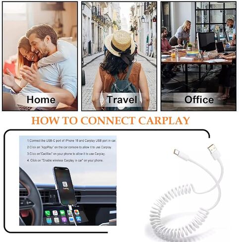 [Apple MFi Certified] iPhone 16 Pro Fast Charging Car Carplay Cable,Retractable 5ft 60W USB A to USB C Charging Cord Screen Data Sync Cord Compatible for iPhone 16/Pro Max/Plus/15 iPad Pixel Galaxy in Kuwait