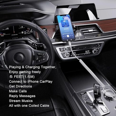 [Apple MFi Certified] iPhone 16 Pro Fast Charging Car Carplay Cable,Retractable 5ft 60W USB A to USB C Charging Cord Screen Data Sync Cord Compatible for iPhone 16/Pro Max/Plus/15 iPad Pixel Galaxy in Kuwait