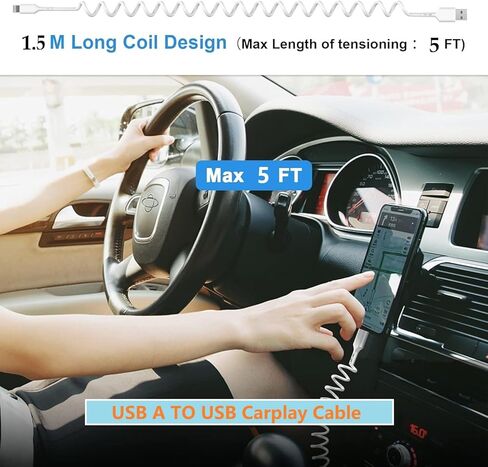 [Apple MFi Certified] iPhone 16 Pro Fast Charging Car Carplay Cable,Retractable 5ft 60W USB A to USB C Charging Cord Screen Data Sync Cord Compatible for iPhone 16/Pro Max/Plus/15 iPad Pixel Galaxy in Kuwait