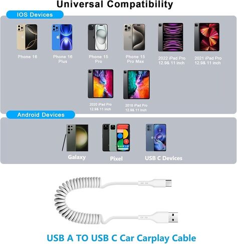 [Apple MFi Certified] iPhone 16 Pro Fast Charging Car Carplay Cable,Retractable 5ft 60W USB A to USB C Charging Cord Screen Data Sync Cord Compatible for iPhone 16/Pro Max/Plus/15 iPad Pixel Galaxy in Kuwait