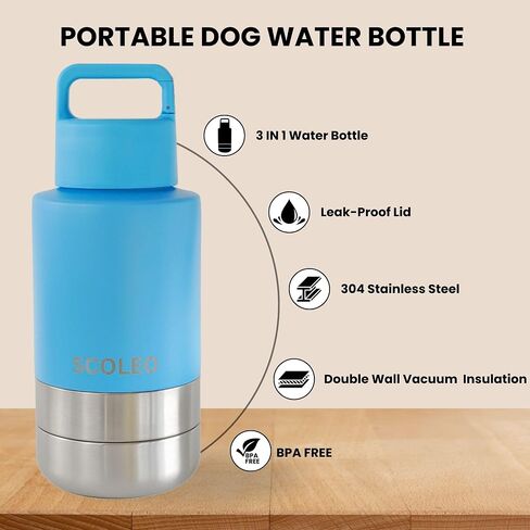 3 in 1 Water Bottle for Dogs - 32 oz Insulated Water Bottle with Detachable Bowls, Leak-Proof and Stainless Steel Bottle, Travel-Friendly - Dog Portable Water Bowl (Pink, 32) in Saudi Arabia