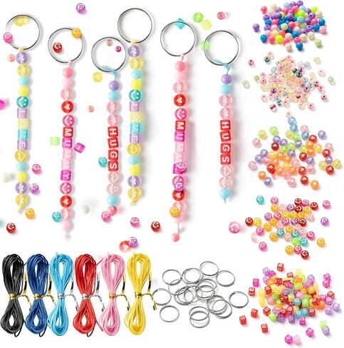 ERguanfoiun 326Pcs DIY Keychain Making Crafts Kits Colorful Smile Letter Bead for Bracelet Making Heart Pony Alphabet Bead Jewelry Key Ring Bag Charm Accessories Supplies Festival Valentine's Day Gift in Saudi Arabia