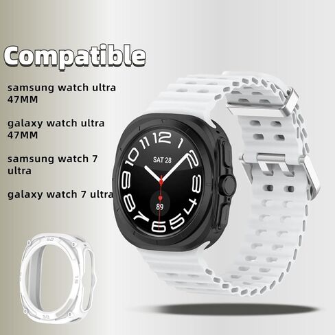 Compatible with Samsung Galaxy Watch Ultra 47mm (2024), Silicone Waterproof Breathable Replacement Band with Protective PC Case for Galaxy Watch Ultra Men Women in Kuwait