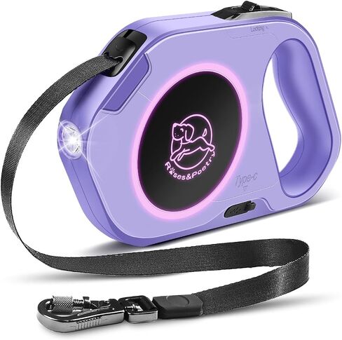 Retractable Dog Leash Upgraded Rechargeable with LED Light, One-Hand Brake and Unlock Tangle Free Pet Leashes 16ft/5m Nylon Tape for up to 88lbs Small Medium Large Dogs in Saudi Arabia