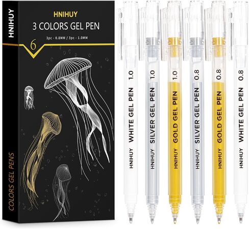 HNIHUY White Gel Pens,1mm, 0.8mm Fine Point Opaque White Archival Ink Pen for Black Paper Drawing, Sketching, Illustration, Bullet Journaling, Pack of 6 in Saudi Arabia