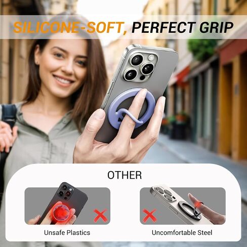 Ultra-Thin Dual-Sided Magnetic Ring Grip for Back of The Phone, Compatible Magsafe, Comfortable Silicone Magnet Finger Loop for iPhone, with Enhanced Magnetic Ring for Phone Case, Ultramarine in Kuwait