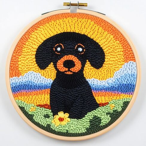 DIY Punch Needle Kits Cute Cartoon Brown Dachshund Dog Embroidery Punch Needle Starter Craft with Hoop Easy for Beginners for Festival t and Decoration 20x20cm-1 in Saudi Arabia