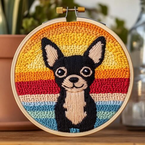 DIY Punch Needle Kits Cute Cartoon Brown Dachshund Dog Embroidery Punch Needle Starter Craft with Hoop Easy for Beginners for Festival t and Decoration 20x20cm-1 in Saudi Arabia