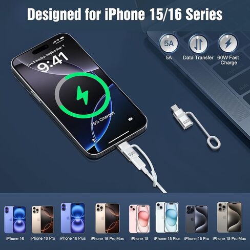 Timovo Lightning to USB C ، 4 حزمة Lightning Female إلى محول Male USB C مع 60 واط شحنة سريعة ومضادة للاضادة للآفون 16/15 Pro Max/Pro/Plus ، iPad ، MacBook Pro/Air ، Galaxy S24/S23-White in Kuwait