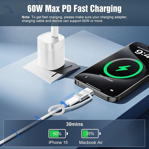 Timovo Lightning to USB C ، 4 حزمة Lightning Female إلى محول Male USB C مع 60 واط شحنة سريعة ومضادة للاضادة للآفون 16/15 Pro Max/Pro/Plus ، iPad ، MacBook Pro/Air ، Galaxy S24/S23-White in Kuwait